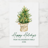 水彩ツリー書道インクホリデーミニ ワインラベル (シングルラベル)