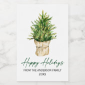 水彩ツリー書道インクミニマリストホリデイ ワインラベル (シングルラベル)