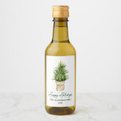 水彩ツリー書道インクミニマリストホリデイ ワインラベル (正面)