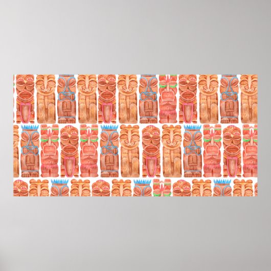 水彩ティキハワイtotemシームレスパターン ポスター (正面)