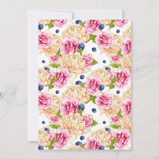 水彩ティーカップブーケフラワーベビーシャワー 招待状 (裏面)