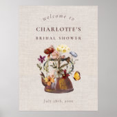 水彩ティーパーティーブライダルシャワーウェルカムサイン ポスター (正面)