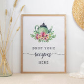 水彩ティーポットここにレシピを落とすサイン ポスター