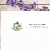 水彩ティーポットと花の差出人住所ラベル ラベル