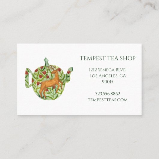 水彩ティーポットディアフローラティーショップカフェクラス 名刺 (裏面)