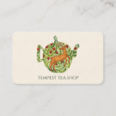 水彩ティーポットディアフローラティーショップカフェクリーム 名刺 (正面)