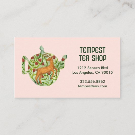 水彩ティーポットディアフローラティーショップカフェハーブ 名刺 (裏面)