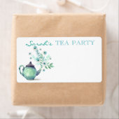 水彩ティーポットフラワーストリームミントアクア ラベル (インサイチュ)