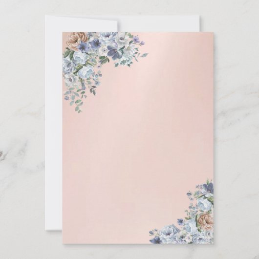 水彩ティーポットブルーベリーフローラベビーシャワー 招待状 (裏面)