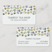 水彩ティーポット模様古茶エレガント屋 名刺 (正面/裏面)
