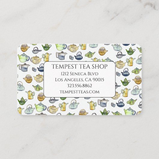 水彩ティーポット模様古茶エレガント屋 名刺 (裏面)