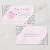 水彩ティーポット赤ちゃんシャワーおむつラッフルチケット エンクロージャーカード (正面/裏面)