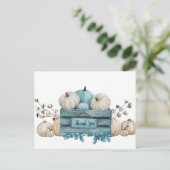 水彩ティール(緑がかった色)とアイボリーカボチャサンキューカード ポストカード (スタンド正面)