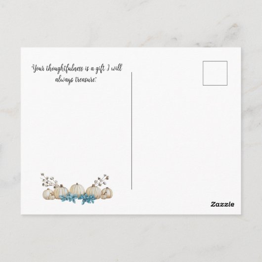 水彩ティール（緑がかった色）とアイボリーカボチャサンキューカード ポストカード (裏面)