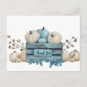 水彩ティール（緑がかった色）とアイボリーカボチャサンキューカード ポストカード (正面)