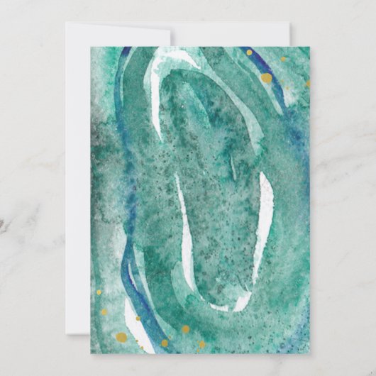 水彩ティール（緑がかった色）と金ゴールドの誕生日会 招待状 (裏面)