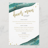 水彩ティール（緑がかった色）と金ゴールドゲ結婚ードのメニュー メニュー (正面)