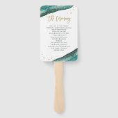 水彩ティール（緑がかった色）と金ゴールドゲ結婚ードへようこそ ハンドファン (裏面)
