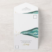 水彩ティール（緑がかった色）と金ゴールドゲ結婚ード オールインワン招待状 (外側)