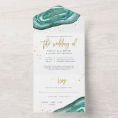水彩ティール（緑がかった色）と金ゴールドゲ結婚ード オールインワン招待状 (内側)
