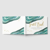 水彩ティール（緑がかった色）と金ゴールドゲ結婚ード ゲストブック (全面)