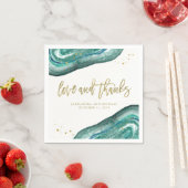 水彩ティール(緑がかった色)と金ゴールドゲ結婚ード スタンダードカクテルナプキン (インサイチュ)