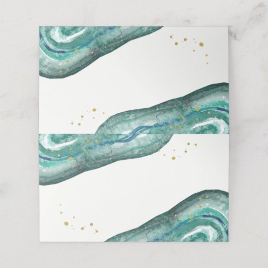 水彩ティール(緑がかった色)と金ゴールドゲ結婚ード プレイスカード (外部開封)