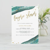 水彩ティール（緑がかった色）と金ゴールドジョードランジェリーシャワー 招待状 (スタンド正面)