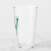 水彩ティール(緑がかった色)と金ゴールドモノグラムレターW タンブラーグラス (左)