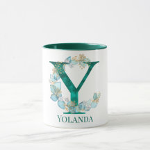 水彩ティール（緑がかった色）と金ゴールドモノグラムレターY