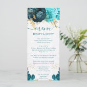 水彩ティール（緑がかった色）と金ゴールド結婚の花 メニュー (スタンド正面)