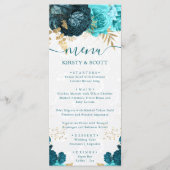 水彩ティール（緑がかった色）と金ゴールド結婚の花 メニュー (正面)