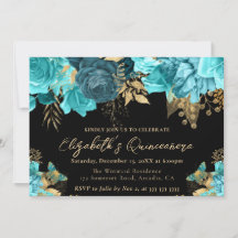 水彩ティール（緑がかった色）と金ゴールド花キンセアニェラ