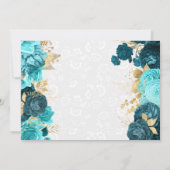 水彩ティール（緑がかった色）と金ゴールド花キンセアニェラ 招待状 (裏面)