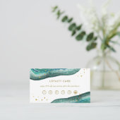 水彩ティール(緑がかった色)と金ゴールド ロイヤリティカード (スタンド正面)