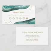 水彩ティール(緑がかった色)と金ゴールド ロイヤリティカード (正面/裏面)