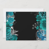 水彩ティール（緑がかった色）と銀バラSweet sixteen 招待状 (裏面)