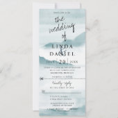 水彩ティール（緑がかった色）の横向きの結婚式招待w rsvp 招待状 (正面)