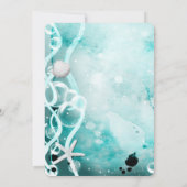 水彩ティール(緑がかった色)インクが海の下に飛び散結婚る 招待状 (裏面)