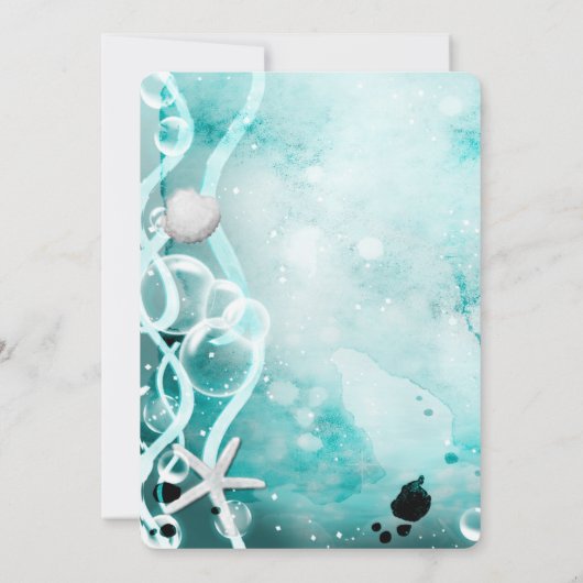 水彩ティール（緑がかった色）インクが海の下に飛び散結婚る 招待状