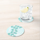 水彩ティール（緑がかった色）ウミガメ渦巻形のオンストライプズ ラウンドペーパーコースター (インサイチュ)