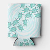 水彩ティール(緑がかった色)ウミガメ渦巻形のオンストライプズ 缶クーラー (正面)