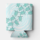 水彩ティール(緑がかった色)ウミガメ渦巻形のオンストライプズ 缶クーラー (裏面)