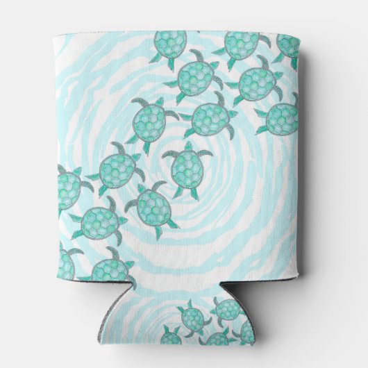 水彩ティール（緑がかった色）ウミガメ渦巻形のオンストライプズ 缶クーラー (裏面)