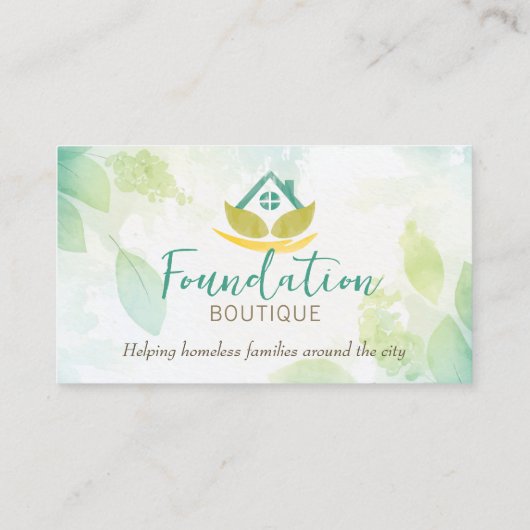 水彩ティール(緑がかった色)グリーンイエローファンデーションハウス 名刺 (裏面)