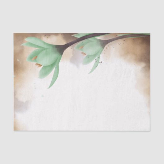 水彩ティール（緑がかった色）グリーングレーフラワーフローラデコページ 薄葉紙 (正面)