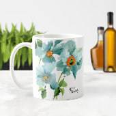 💦水彩ティール(緑がかった色)ケシ名またはモノグラム コーヒーマグカップ