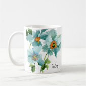💦水彩ティール(緑がかった色)ケシ名またはモノグラム コーヒーマグカップ (左)