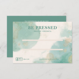 水彩ティール(緑がかった色)シック押し付けオン爪、 ネイル表示カード サンキューカード