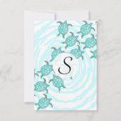 水彩ティール（緑がかった色）シータートルズオン渦巻形のストライプ 招待状 (裏面)